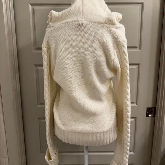 Y2K Coquette White Cable Knit V-Neck Pullover Hoodie Top - Picture 4 of 5